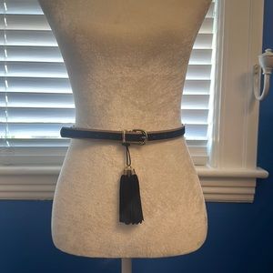 WHBM Black/ Tan Tassels Waist Belt. Size XS